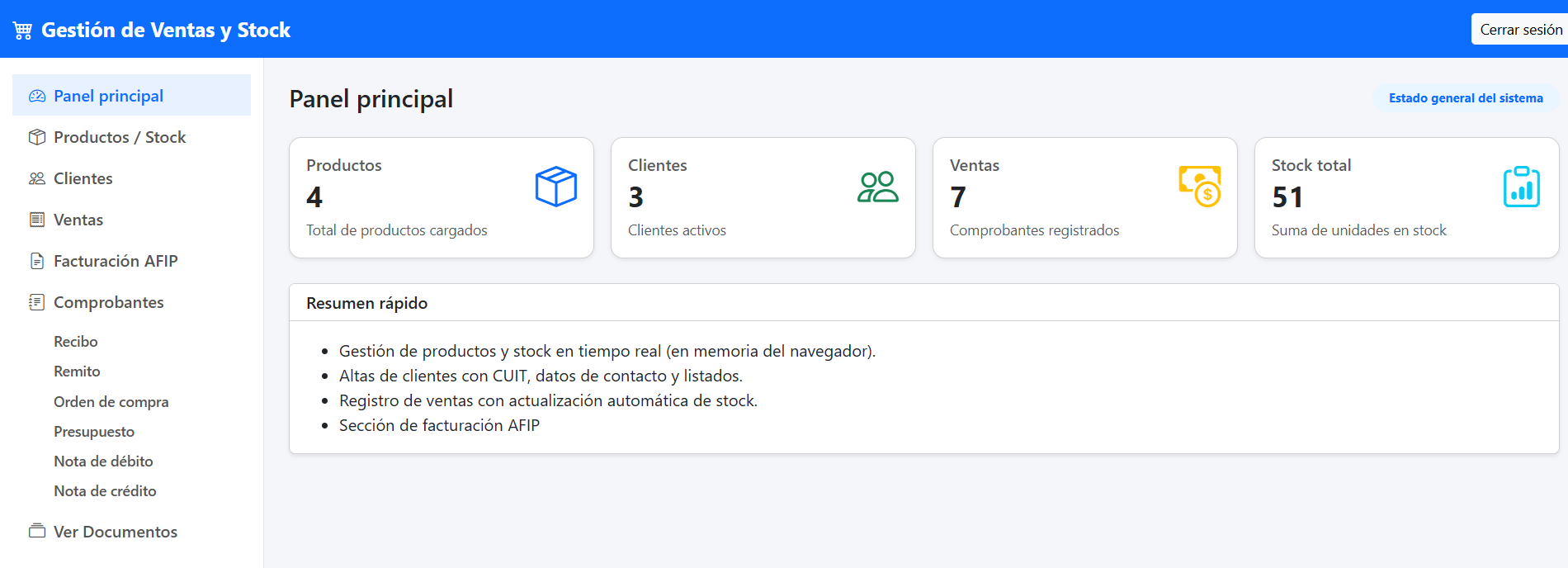 Panel de ventas y stock 1