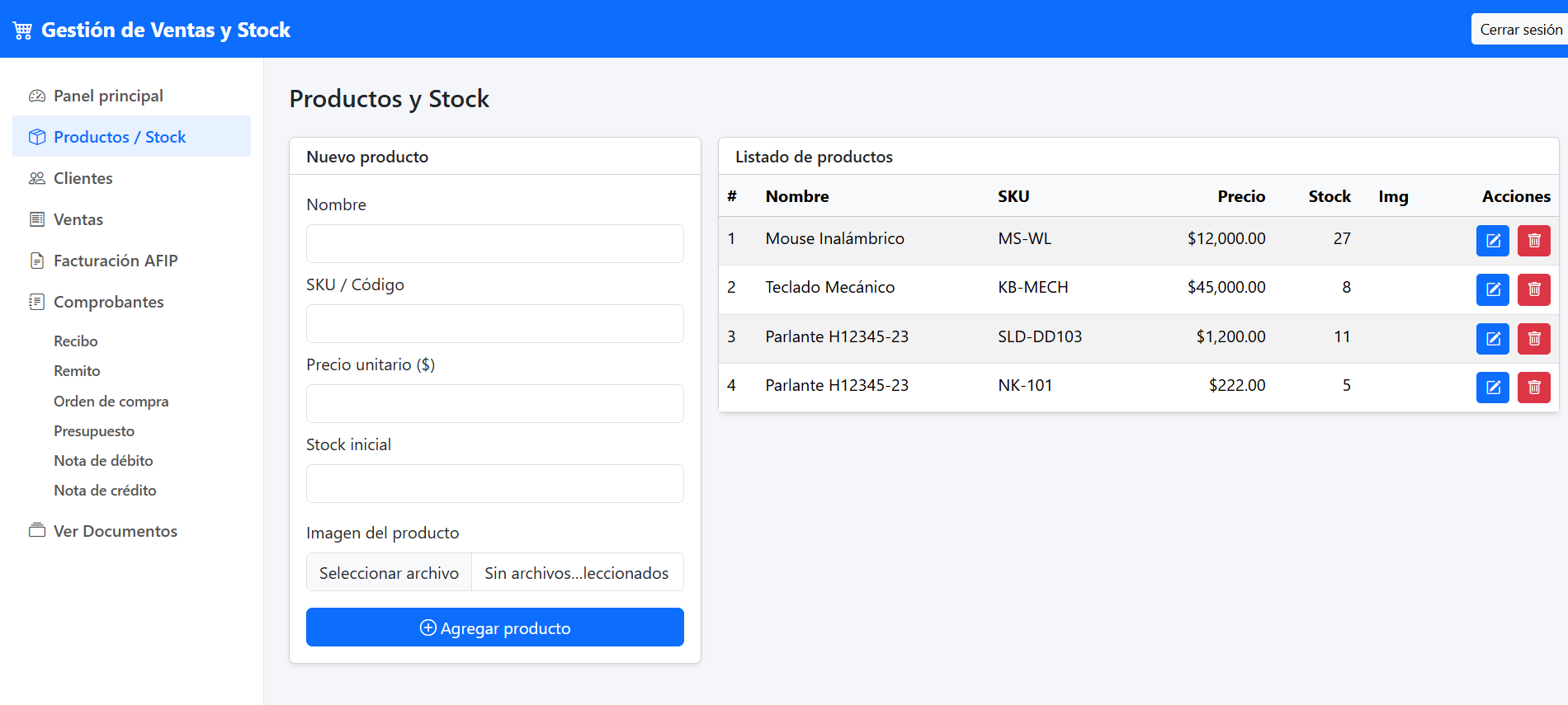 Panel de ventas y stock 3