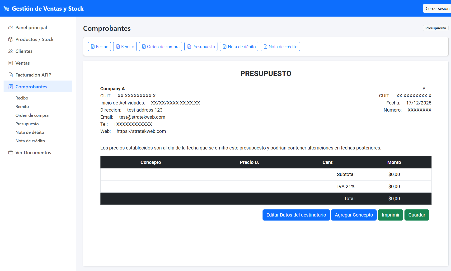 Panel de ventas y stock 4